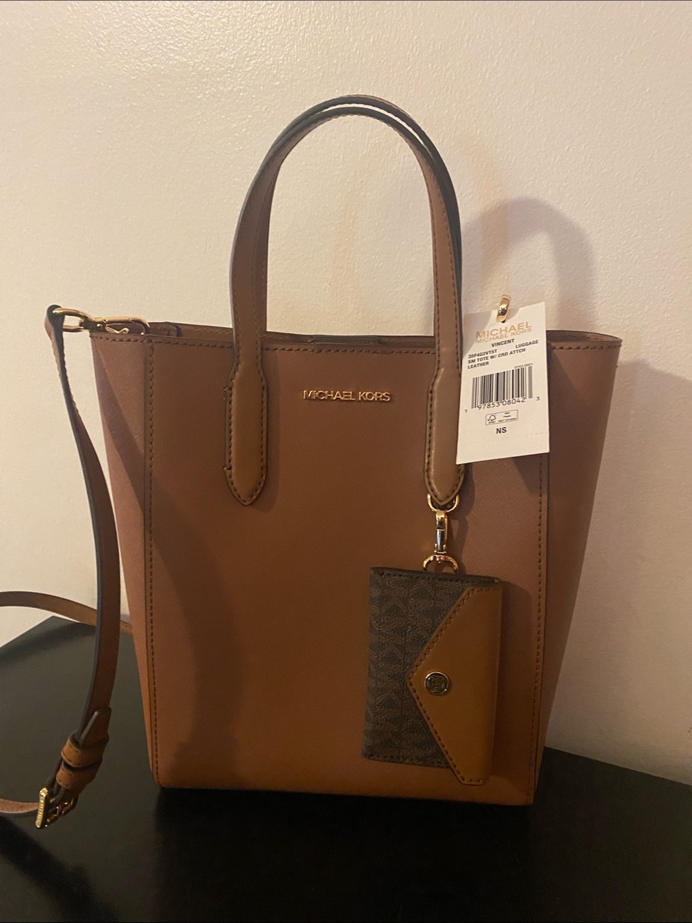 Michael Kors Cognac Leather Tote with Card Holder